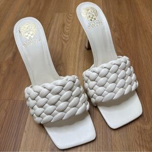Vince Camuto Women’s Brinela Creamy White Woven Mules Size 9.5 New Slide Heels